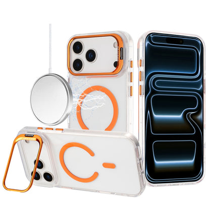 Phone Case for Apple iPhone 17 Pro Max (6.9") Clear Metallic Camera Stand Magnetic Hybrid TPU Shockproof Grip Camera Protection Kickstand Durable Armor Cover Cosmic Orange