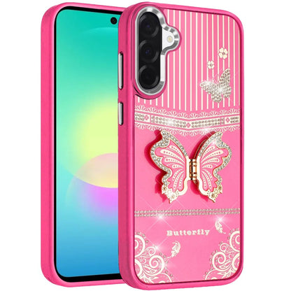 Phone Case for Samsung Galaxy A27 Glitter Bling Butterfly Stand Metallic Edge Hybrid Shockproof Grip Durable Camera Protection Stylish Design Cover