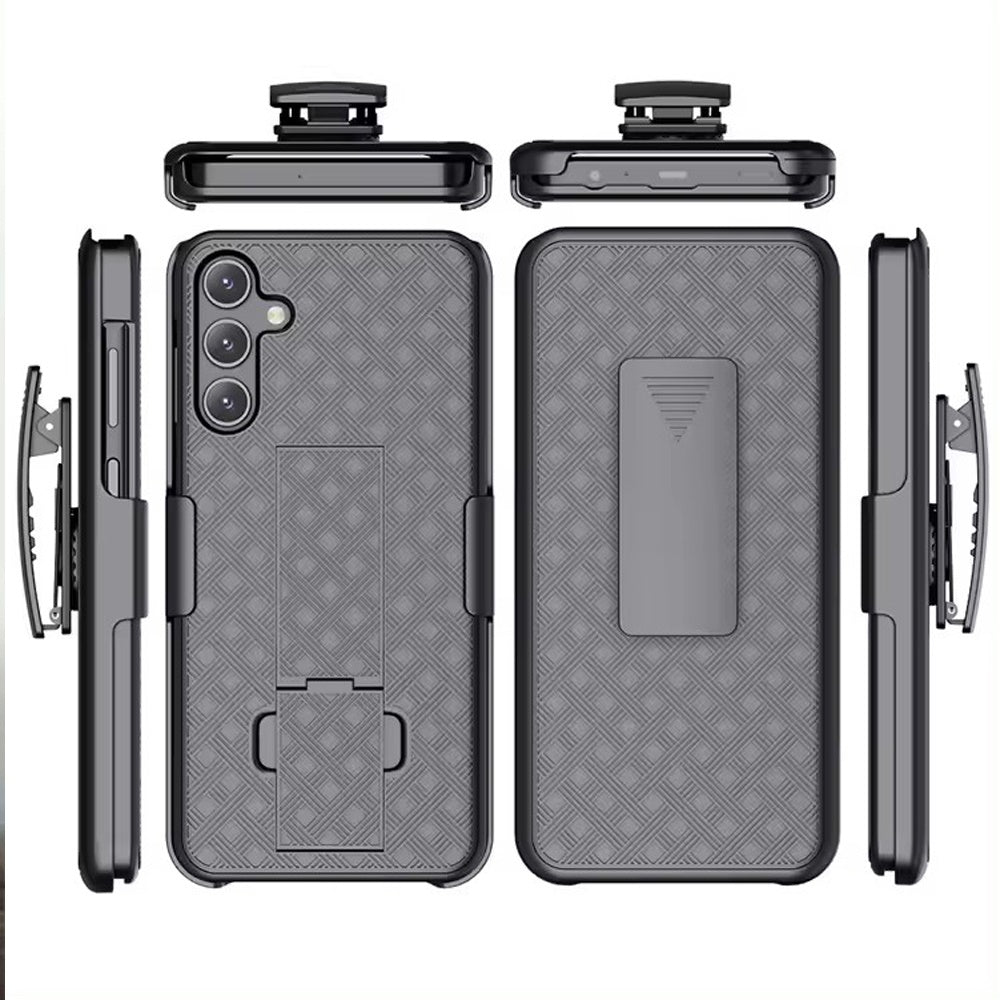 For Samsung Galaxy S25 /S24 Hybrid Slim 3-in-1 Shockproof Armor with Kickstand Holster Combo & Swivel Belt Clip Case Cover Black