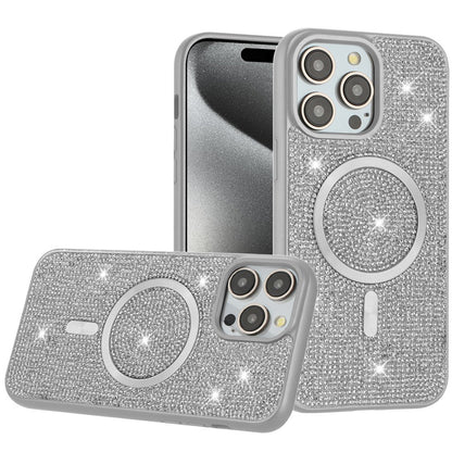 Phone Case for Apple iPhone 15 Pro Max Magnetic Bling Diamond Sparkle Hybrid Shockproof Rugged Grip Durable Protection Anti-Slip Armor Design Cover White
