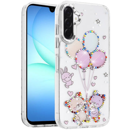 For Samsung Galaxy A17 5G Butterfly Resin Epoxy Diamond Design Metal Edged Hybrid Shockproof Heavy Duty Drop Protection Case Cover
