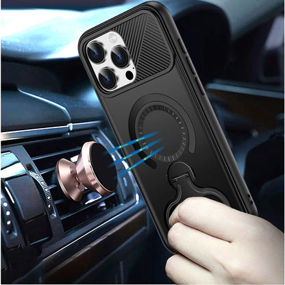 For Apple iPhone 11 Hybrid with Invisible 2 Hole Ring Stand Magnetic back Car Mount Friendly Protector Case Cover Black