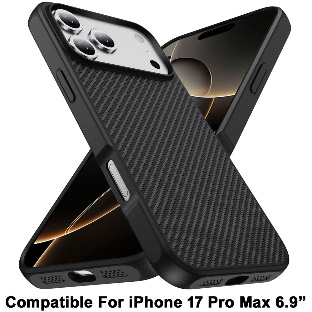 For Apple iPhone 17 Pro Max (6.9") Carbon Fiber Design with Magnetic HQ 2.0mm Thick Hybrid Shockproof Rubber Hard PC Case Cover