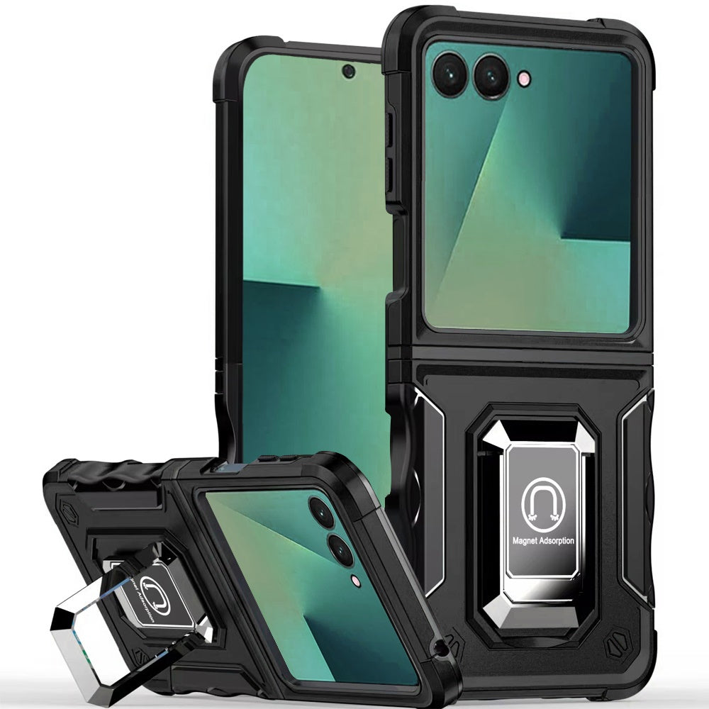 For Samsung Galaxy Z Flip 7 Hybrid Stand Magnetic Ring Holder Kickstand Heavy Duty Rugged Drop Silicone & Hard PC Shockproof Case Cover