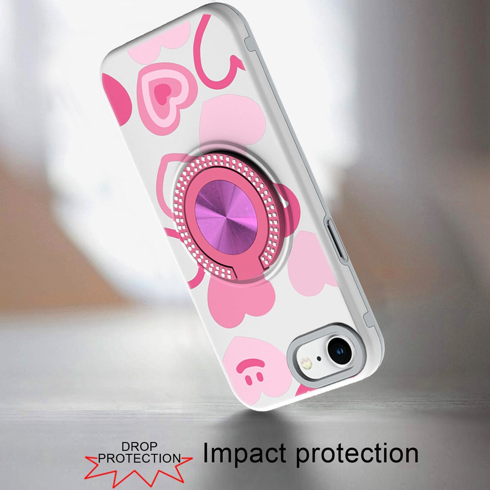For Apple iPhone 17 Pattern Design Hybrid with Invisible Ring Stand & Magnetic Back, Shockproof Protective Grip Case Cover