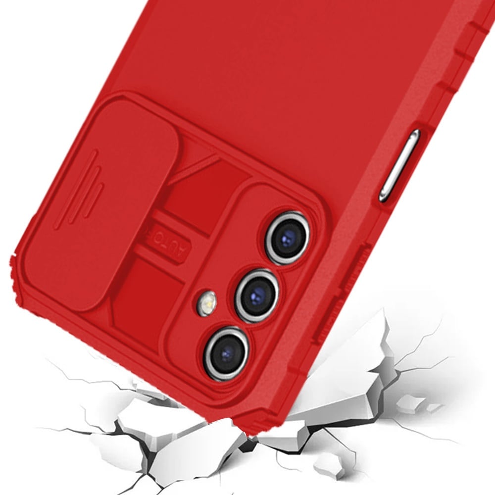 For Samsung Galaxy A15 5G Hybrid Hard PC & TPU Rubber Shockproof with Kickstand & Covered Camera Protection Case Cover Red