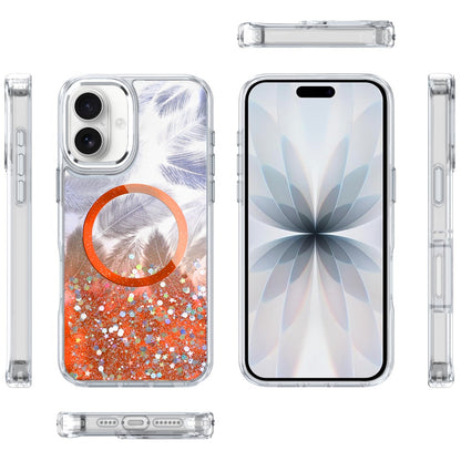 For Apple iPhone 17 (6.3") Epoxy Glitter Shimmer Fashion Case with Magnetic Magsafe Compatible Hybrid Sparkling Slim Protective Case Cover Cosmic Orange
