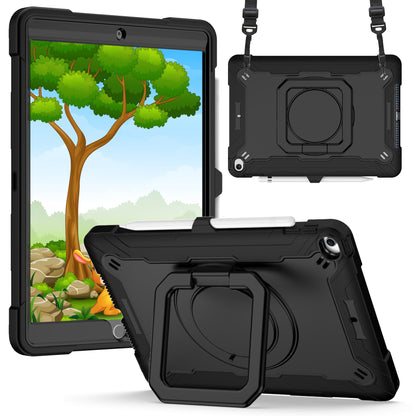 For Tough Hybrid 3 in 1 Case with 180° Rotating Kickstand, Adjustable Shoulder Strap, Shockproof TPU Rubber PC Black Tablet Case Cover