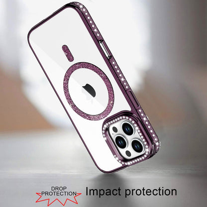 Phone Case for Apple iPhone 16 Pro Max Luxury Diamond Bling Edged Magnetic Glitter Shockproof Hybrid with Camera Kickstand Durable Grip Cover