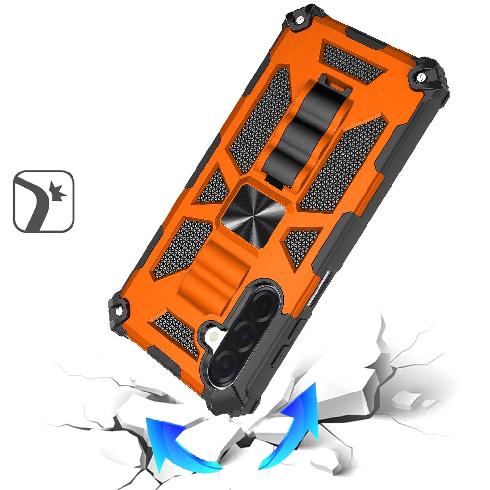 For Samsung Galaxy A17 5G Hybrid Shockproof [Military Grade] Rugged Protective with Magnetic Car Mount & Invisible Stand Case Cover Cosmic Orange
