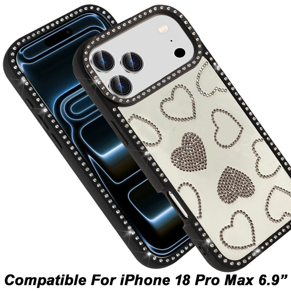 Phone Case for Apple iPhone 18 Pro Max Spread Love Hearts Glitter Shimmer Bling Diamond Edge Shockproof Hybrid Stylish Protective Slim Grip Designer Cover