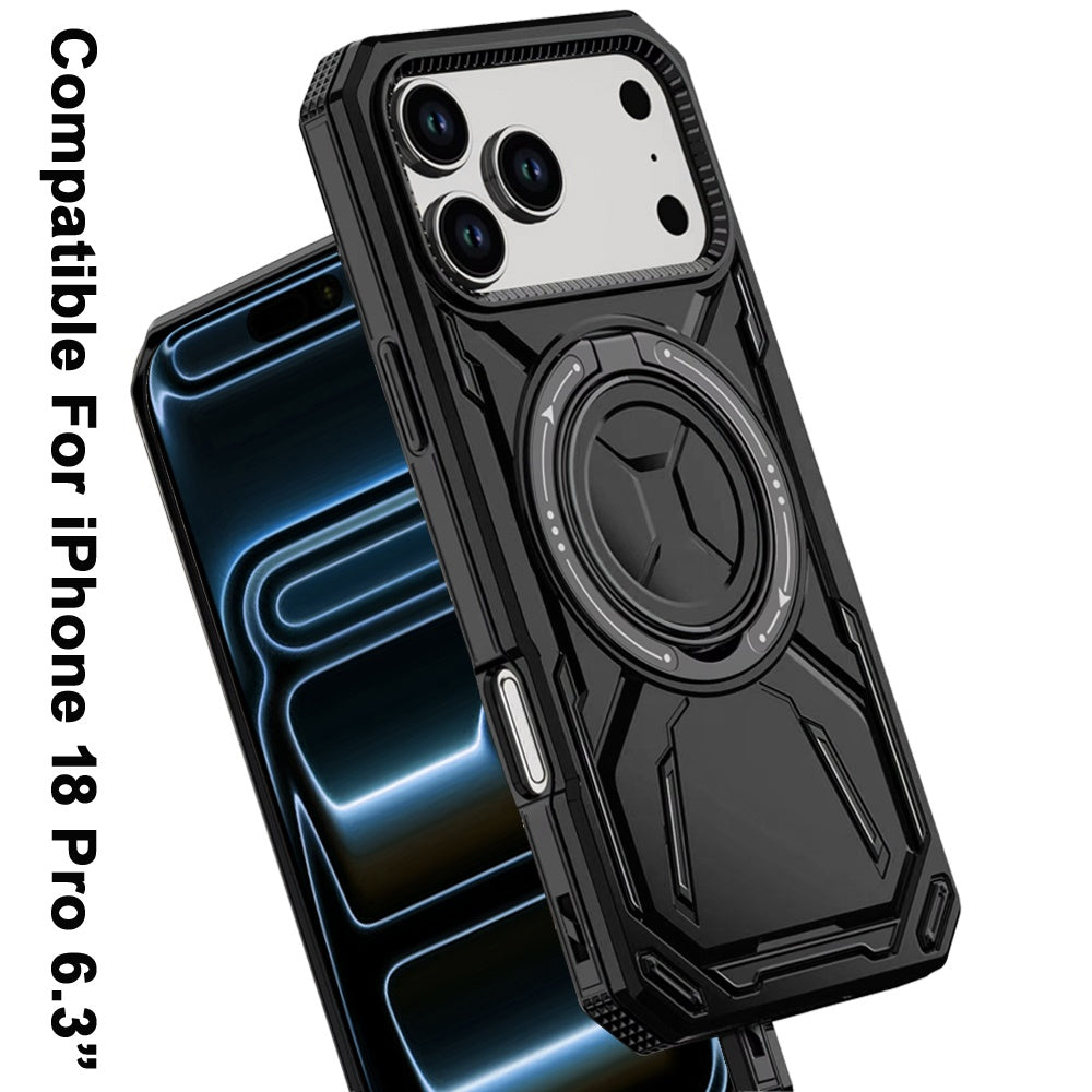 Phone Case for Apple iPhone 18 Pro Magnetic Ring Circle Stand Shockproof 360 Rotating Kickstand Hybrid Armor Anti Slip Protective Grip Frame Cover