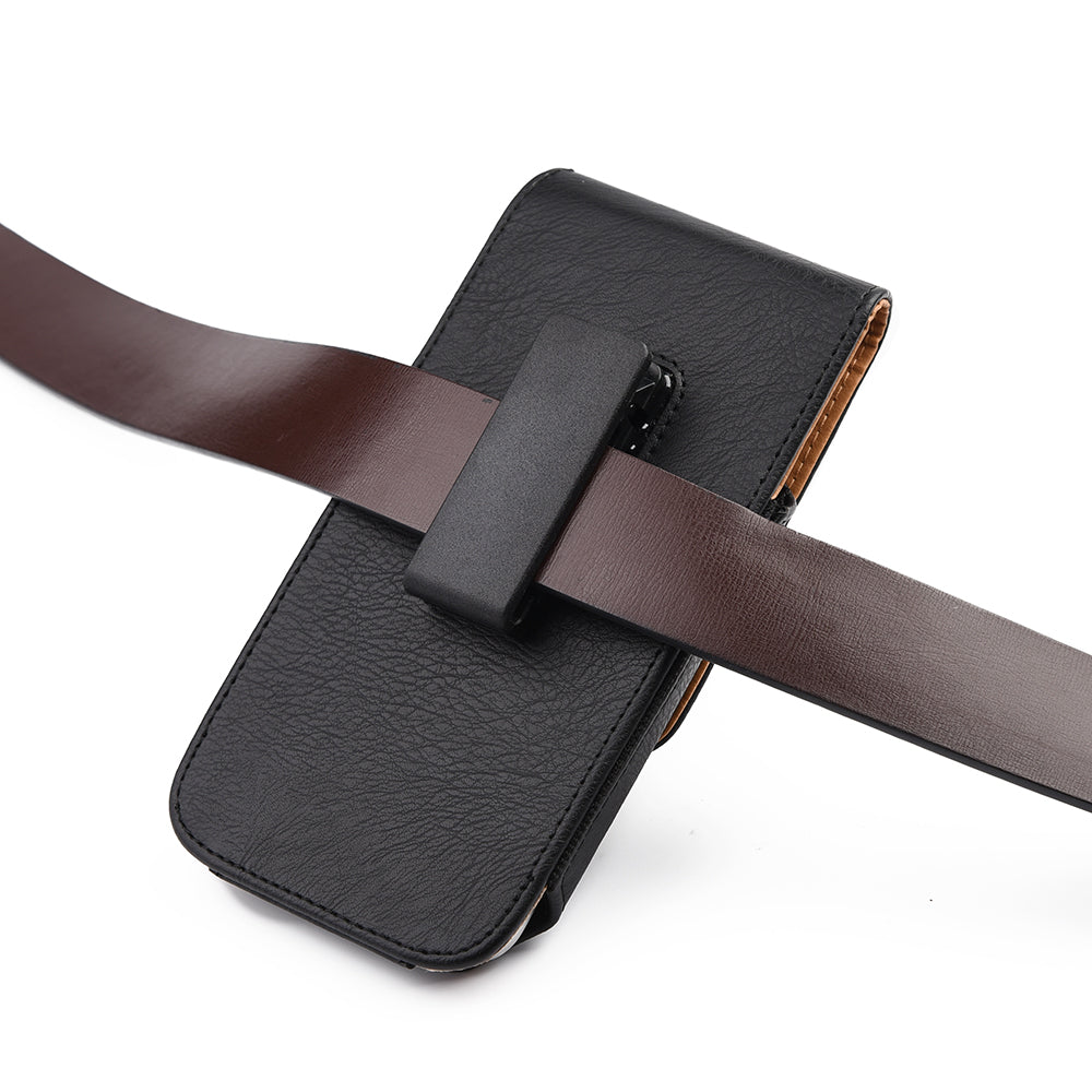 For Apple iPhone 16 Pro (6.3") Universal Vertical Leather Case Holster with Card Slot, Rotation Belt Clip & Magnetic Closure Carrying Phone Pouch [Black]