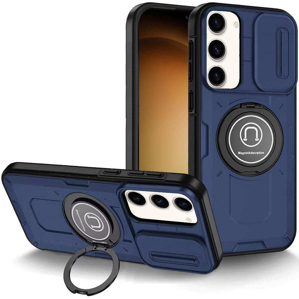 For Samsung Galaxy S21 Ultra Build in Invisible Magnetic Ring Stand with Slide Camera Protector, fit Magnetic Car Mount [Compatible with MagSafe] Case Cover