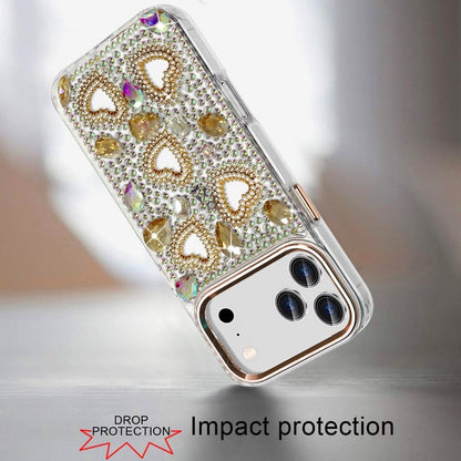 Phone Case for Apple iPhone 18 Pro Luxury Crystal Heart Rhinestone Diamond Bling Shockproof Hybrid Glitter Protective Stylish Durable Grip Cover