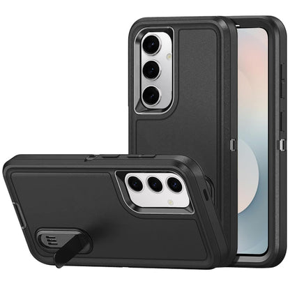 For Samsung Galaxy S23 Hybrid 3 Layers Hard 3in1 Shockproof with Kickstand Heavy Duty Hard TPU Rubber Anti-Drop Case Cover Black +Black