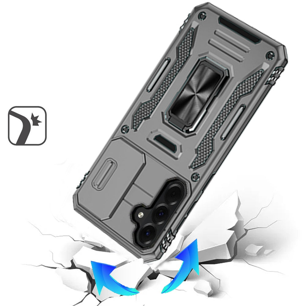 For Samsung Galaxy A37 Tough Hybrid Case with Movable Camera Window & Metal Ring Stand Shockproof Case Cover