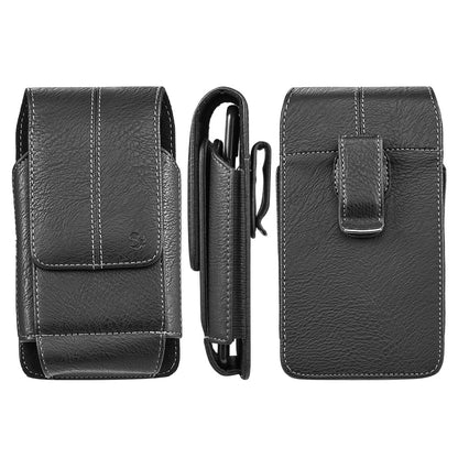 For Apple iPhone 16 Pro (6.3") Universal Vertical Leather Case Holster with 360° Rotation Belt Clip & Credit Card Slots Holder Phone Carrying Phone Waist Pouch [Black]