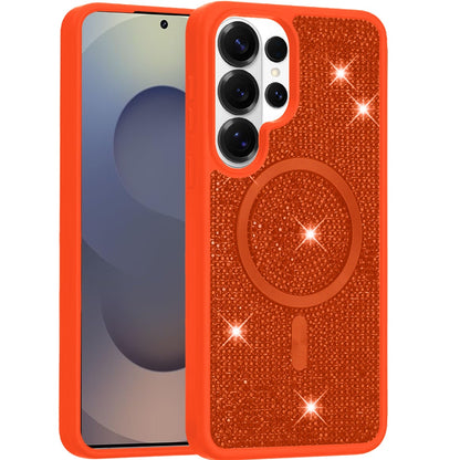 Phone Case for Samsung Galaxy S25 Ultra Magnetic Bling Diamond Sparkle Hybrid Shockproof Rugged Grip Durable Protection Anti-Slip Armor Design Cover Cosmic Orange