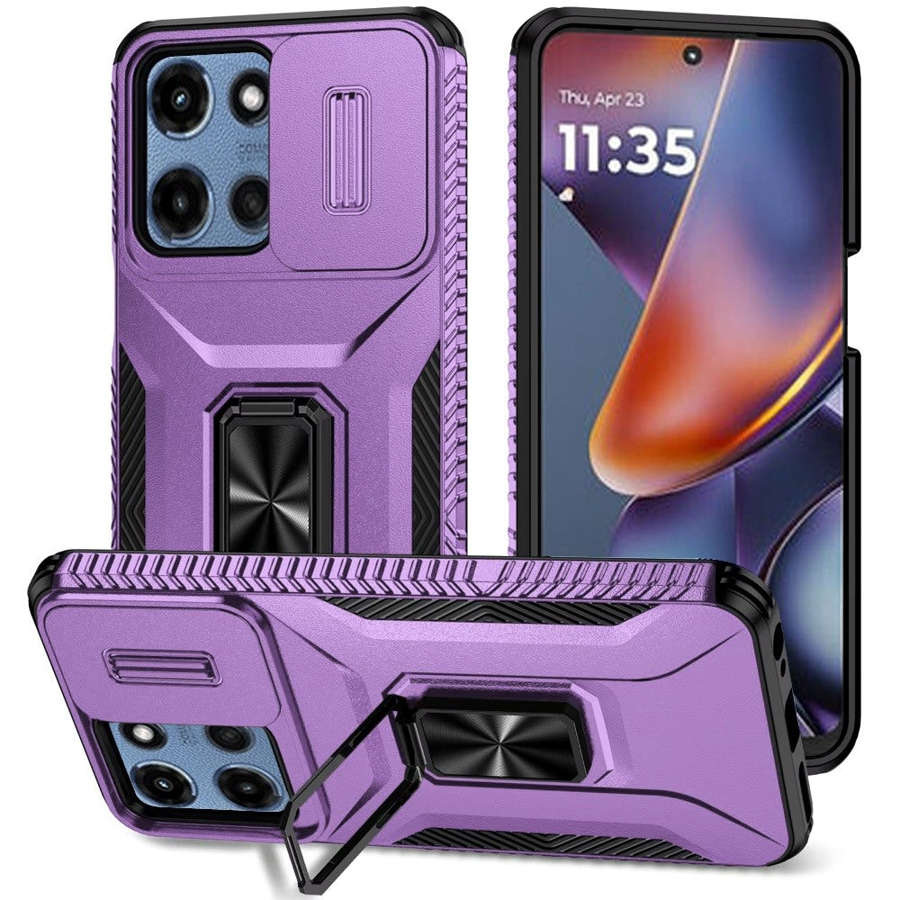 For Motorola Moto G Power 5G (2025) Case, Camera Cover with Magnetic Rotation Ring Stand, Military Grade Hybrid Hard TPU Shockproof Case Cover