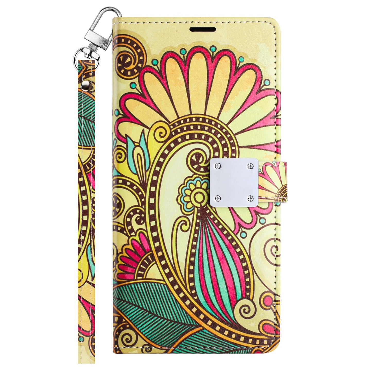 For Samsung Galaxy S24+ Plus Wallet Card Holder Magnetic Closure Shock Protection Lanyard Strap Secure Storage Design Case Cover Antique Flower