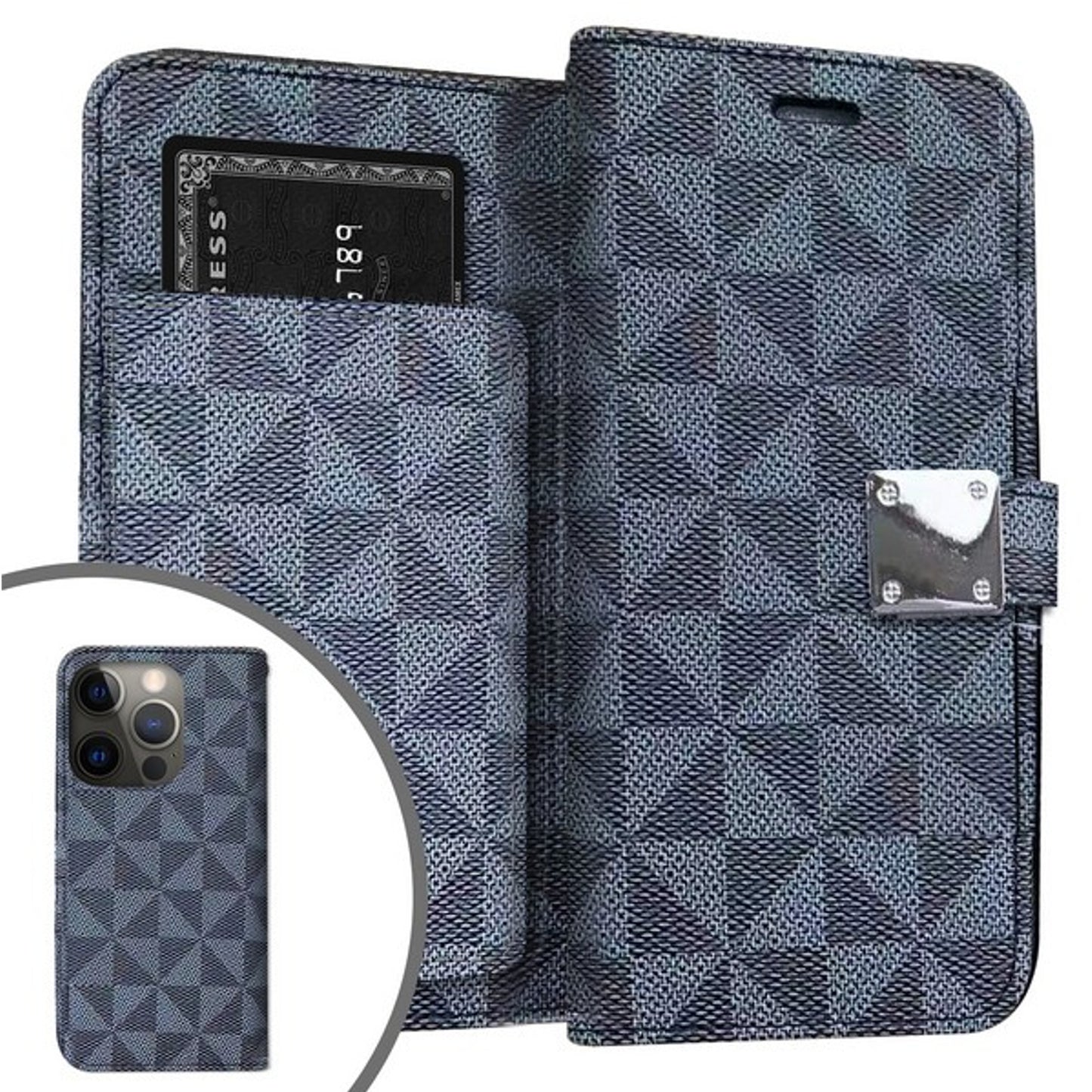 For Apple iPhone 15 Pro (6.1") Premium Fabric Wallet Case 6 Credit Card Slots ID Cash Storage Carrying Pouch Folio Flip  Phone Case Cover