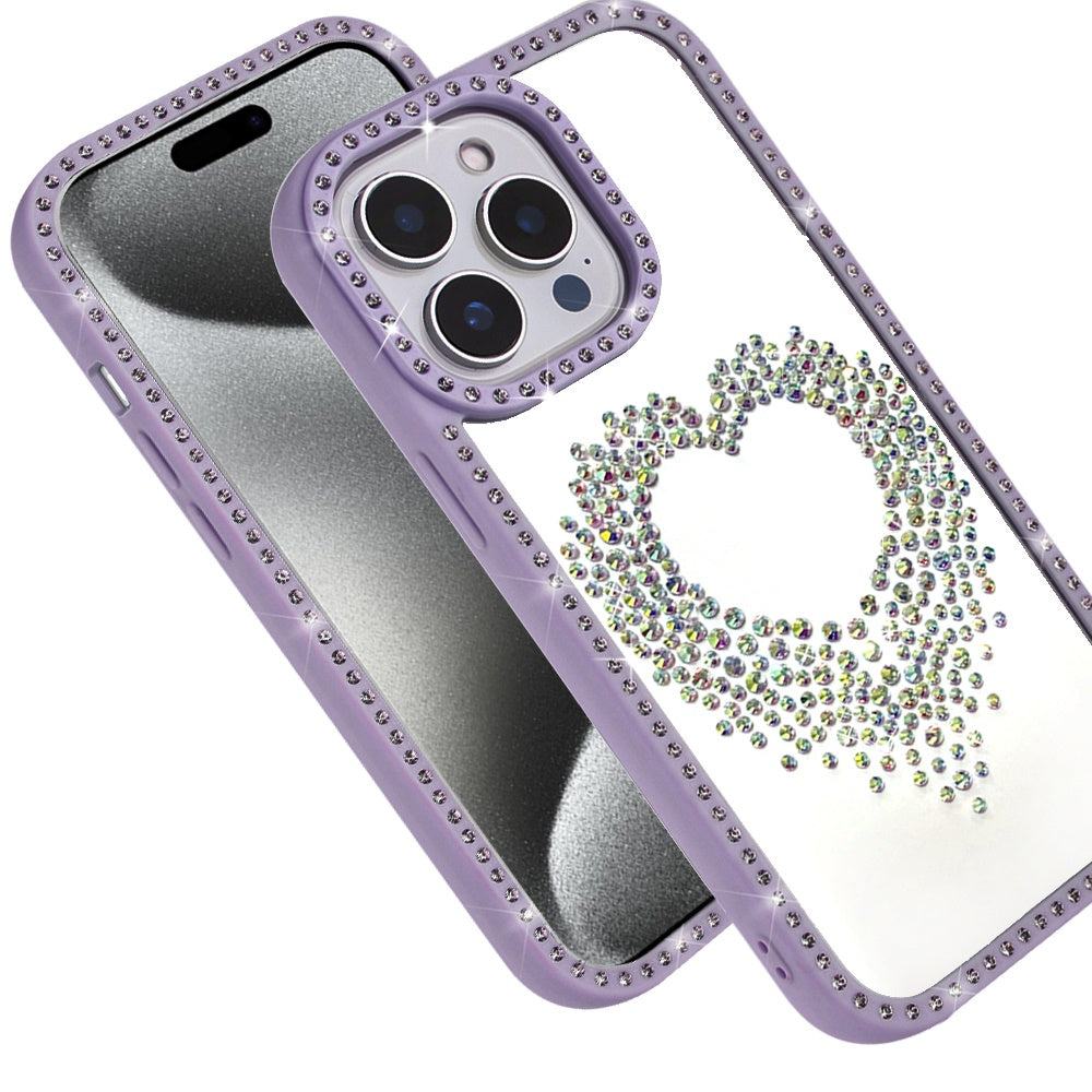 For Apple iPhone 15 Pro Max Angel Hearts Glitter Shimmer Diamond Edge Hybrid Drop Protection Shockproof Design Case Cover