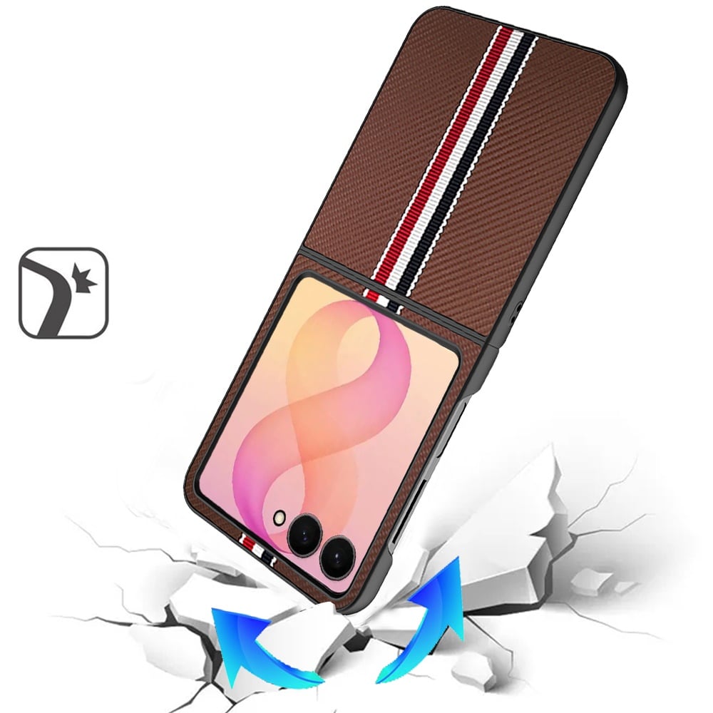 Phone Case for Samsung Galaxy Z Flip 8 Velvet Fabric Vegan PU Leather Slim Fit Hybrid Protective Shell Shockproof Design Cover Brown