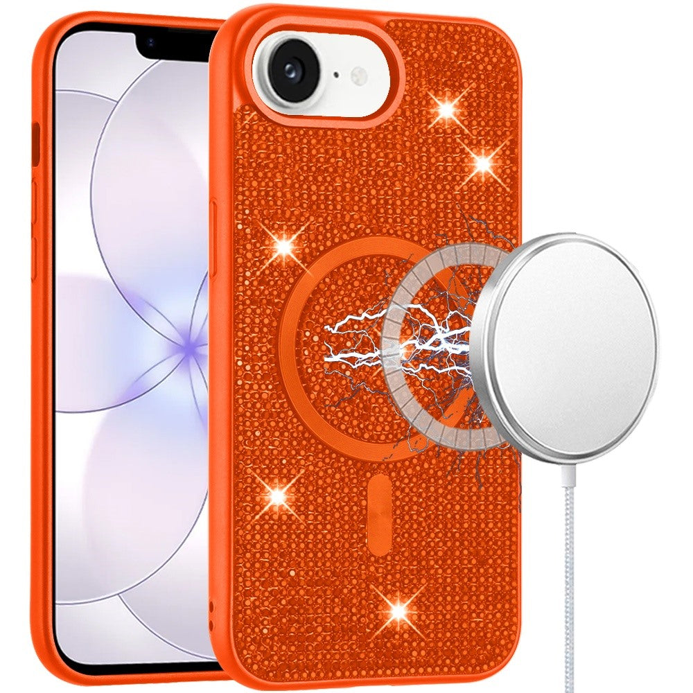Phone Case for Apple iPhone 17E /16E Magnetic Bling Diamond Sparkle Hybrid Shockproof Rugged Grip Durable Protection Anti-Slip Armor Design Cover Cosmic Orange