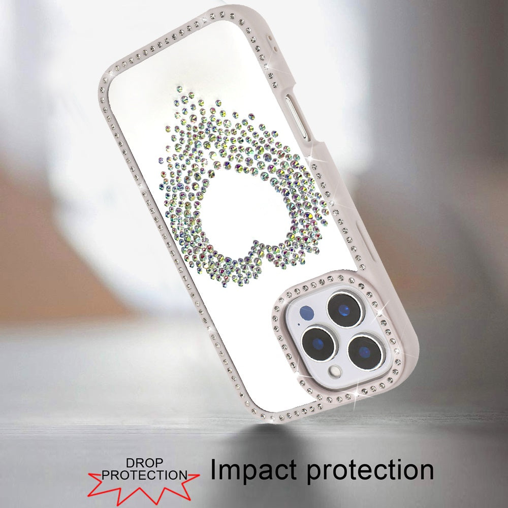 For iPhone 16 Pro Max (6.9") Angel Hearts Glitter Shimmer Diamond Edge Hybrid Drop Protection Shockproof Design Case Cover