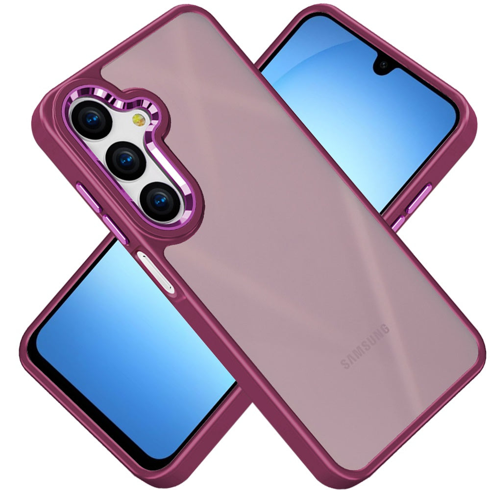 For Samsung Galaxy A17 5G Slim Fit Hybrid Transparent Thick Acrylic with Metal Buttons Frame Protective Hard PC + TPU Shockproof Case Cover Black