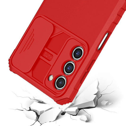 For Samsung Galaxy S21 Hybrid Hard PC & TPU Rubber Shockproof with Kickstand & Covered Camera Protection Case Cover Red