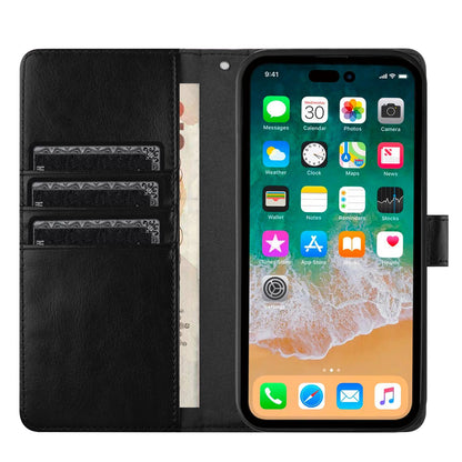 For Apple iPhone 16 Pro Max (6.9") Deattachable PU Leather Hybrid Wallet Money Credit Card Holder Support Magsafe Charger Case Cover Black