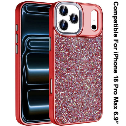 Phone Case for Apple iPhone 18 Pro Max Crystal Glass Bling Diamond Metallic Edge Shockproof Durable Protective Clear Hybrid Stylish Premium Design Cover