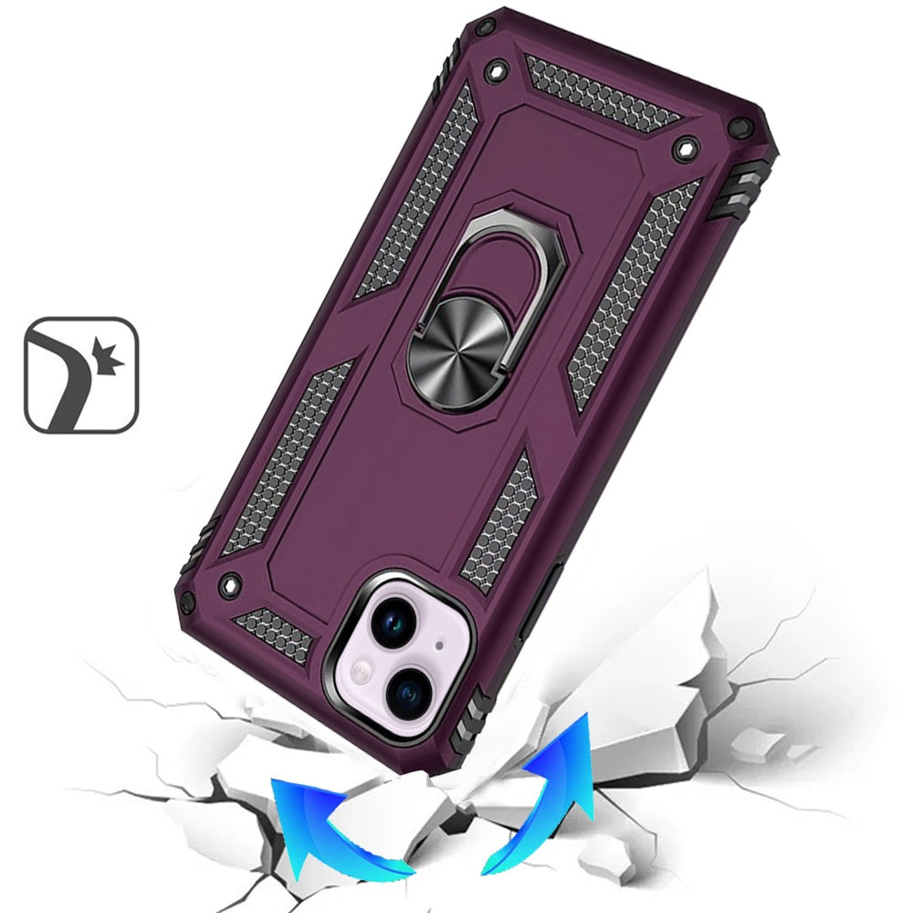 Phone Case for Apple iPhone 14/ iPhone 13 Rotatable Ring Stand Shockproof Hybrid Armor Anti Slip Heavy Duty Fit Magnetic Car Mount Durable Grip Cover Purple