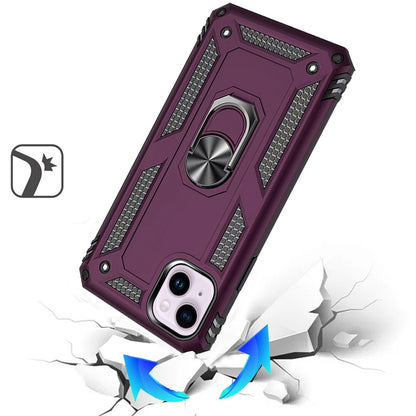 Phone Case for Apple iPhone 14/ iPhone 13 Rotatable Ring Stand Shockproof Hybrid Armor Anti Slip Heavy Duty Fit Magnetic Car Mount Durable Grip Cover Purple