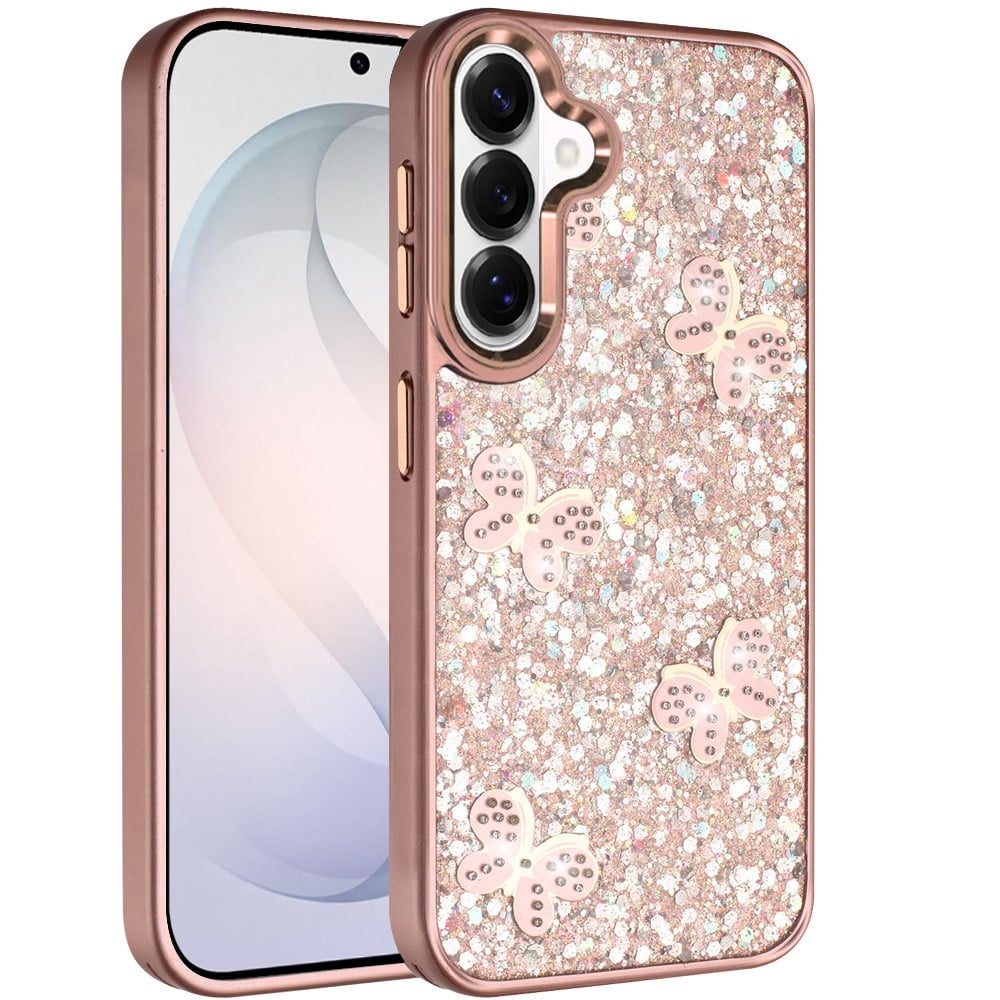 Phone Case for Samsung Galaxy S26 FE /Fan Edition Cute Butterfly Diamond Glitter Metallic Hybrid Shockproof Shimmer Grip Stylish Protective Luxury Designer Cover