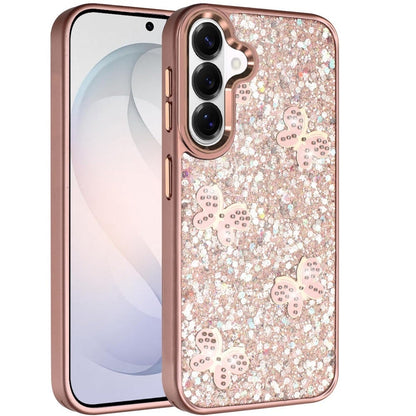 Phone Case for Samsung Galaxy S26 FE /Fan Edition Cute Butterfly Diamond Glitter Metallic Hybrid Shockproof Shimmer Grip Stylish Protective Luxury Designer Cover