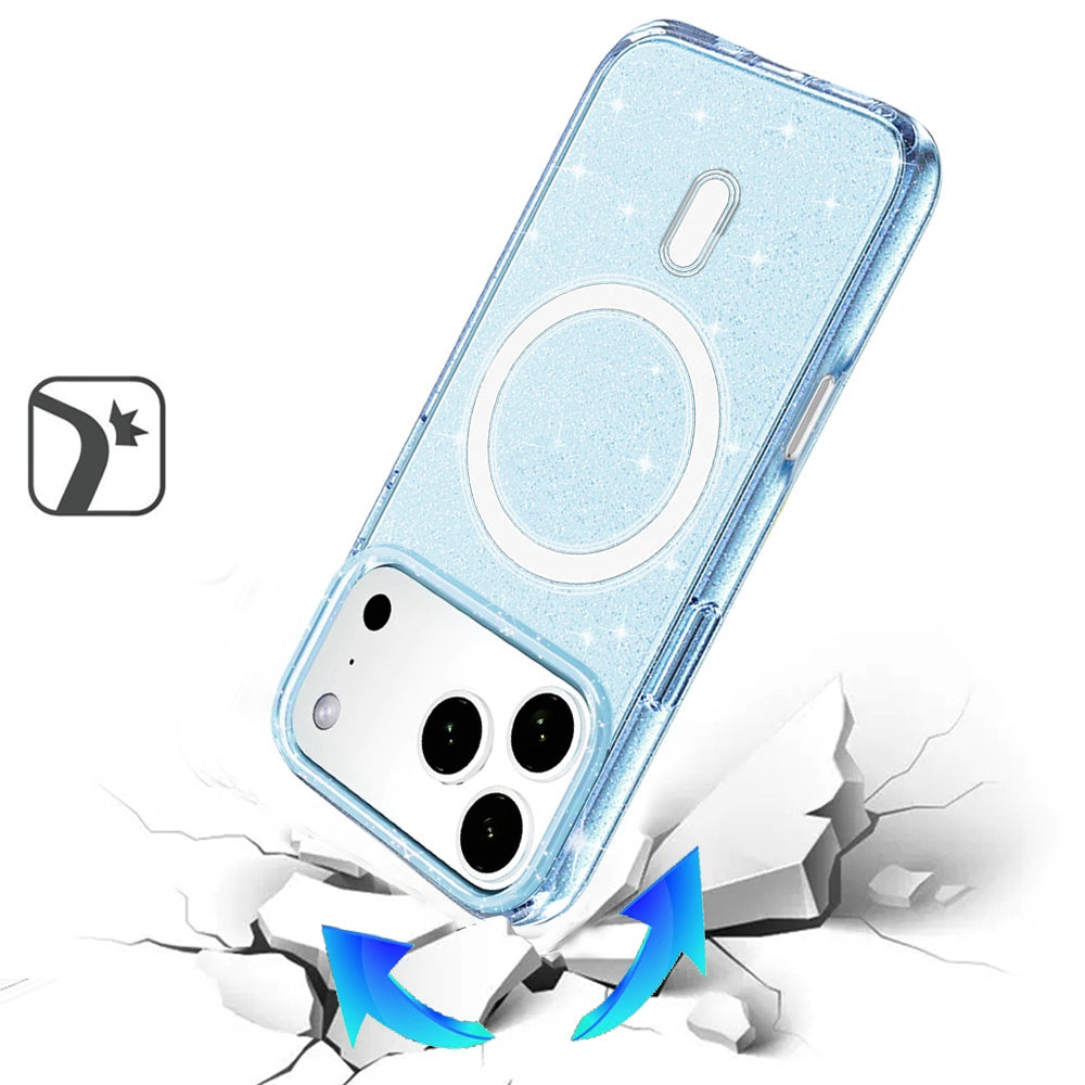 Phone Case for Apple iPhone 18 Pro Max/ 17 Pro Max Glitter Magnetic Transparent Shockproof Hybrid TPU Thick 3mm Grip Durable Camera Protection Anti-Slip Cover Blue