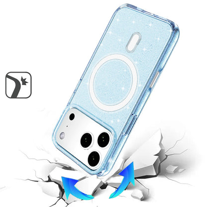 Phone Case for Apple iPhone 18 Pro Max/ 17 Pro Max Glitter Magnetic Transparent Shockproof Hybrid TPU Thick 3mm Grip Durable Camera Protection Anti-Slip Cover Blue