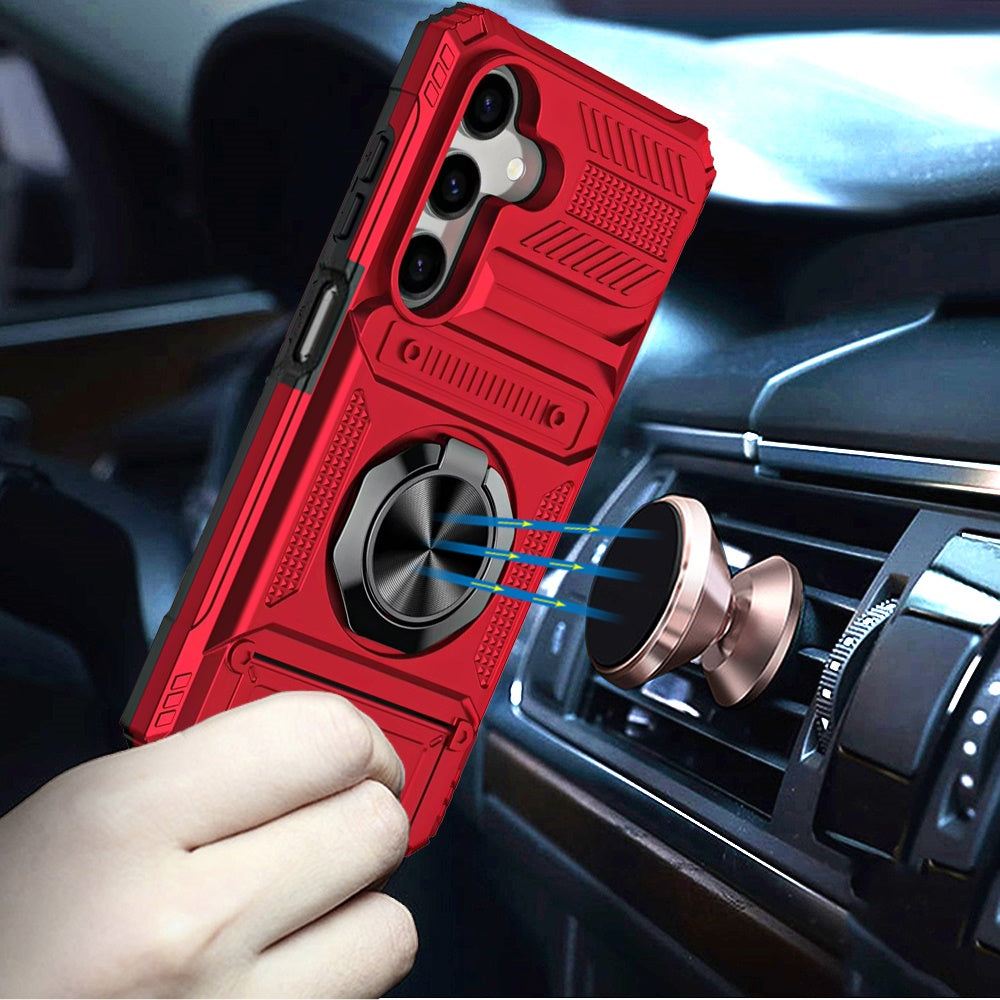Phone Case for Samsung Galaxy A17 5G Multi Functional Card Slot Shockproof Metal Ring Hybrid Wallet Rugged Protective Grip Heavy Duty Durable Cover