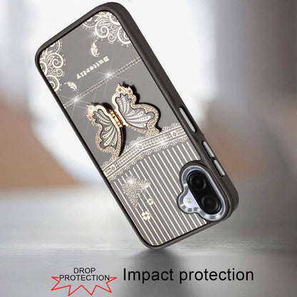 Phone Case Cover for Samsung Galaxy A07 4G Glitter 3D Butterfly Design Bling Metallic Edge Hybrid Stand Drop Protection TPU Shockproof Cover