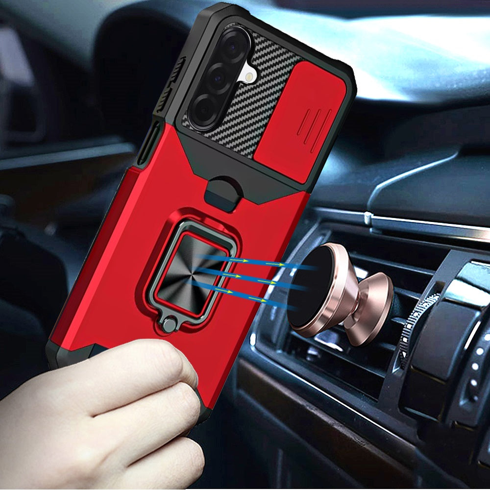 For Samsung Galaxy A17 5G Wallet Case with Ring Stand & Slide Camera Cover Back Credit Card Slot Holder, Military Grade Case Cover