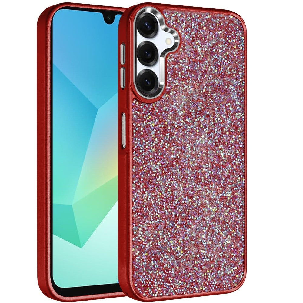 For Samsung Galaxy A16 5G Crystal Sparkle Diamond Glass Full Mini Glitter Bling Frame TPU Hybrid Protective Case Cover
