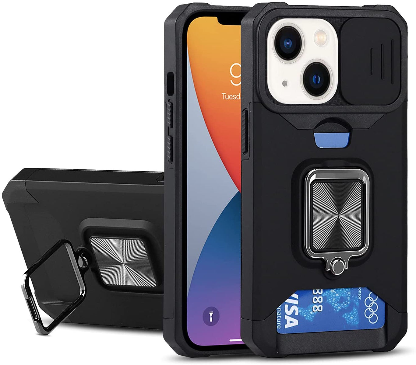 For Motorola Moto G 5G 2026 / Moto G Play 2026 Wallet Case with Slide Camera Protector, Credit Card Slot, Ring Sand, Magnetic Car Mount Case Cover