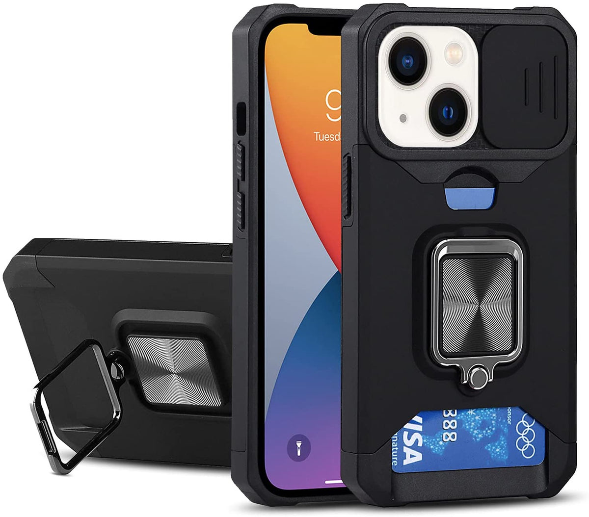 For Samsung Galaxy A17 5G Wallet Case with Slide Camera Protector, Credit Card Slot, Ring Sand, Magnetic Car Mount Case Cover