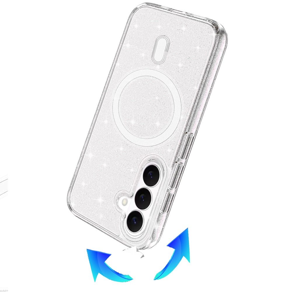 Phone Case for Samsung Galaxy S26 FE /Fan Edition Glitter Magnetic Transparent Shockproof Hybrid TPU Thick 3mm Grip Durable Camera Protection Anti-Slip Cover Clear