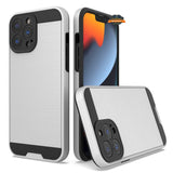 For Apple iPhone 15 Plus (6.7") Slim Fit Rugged TPU + Hard Brushed Metal Texture Hybrid Dual Layer Armor Shockproof  Phone Case Cover