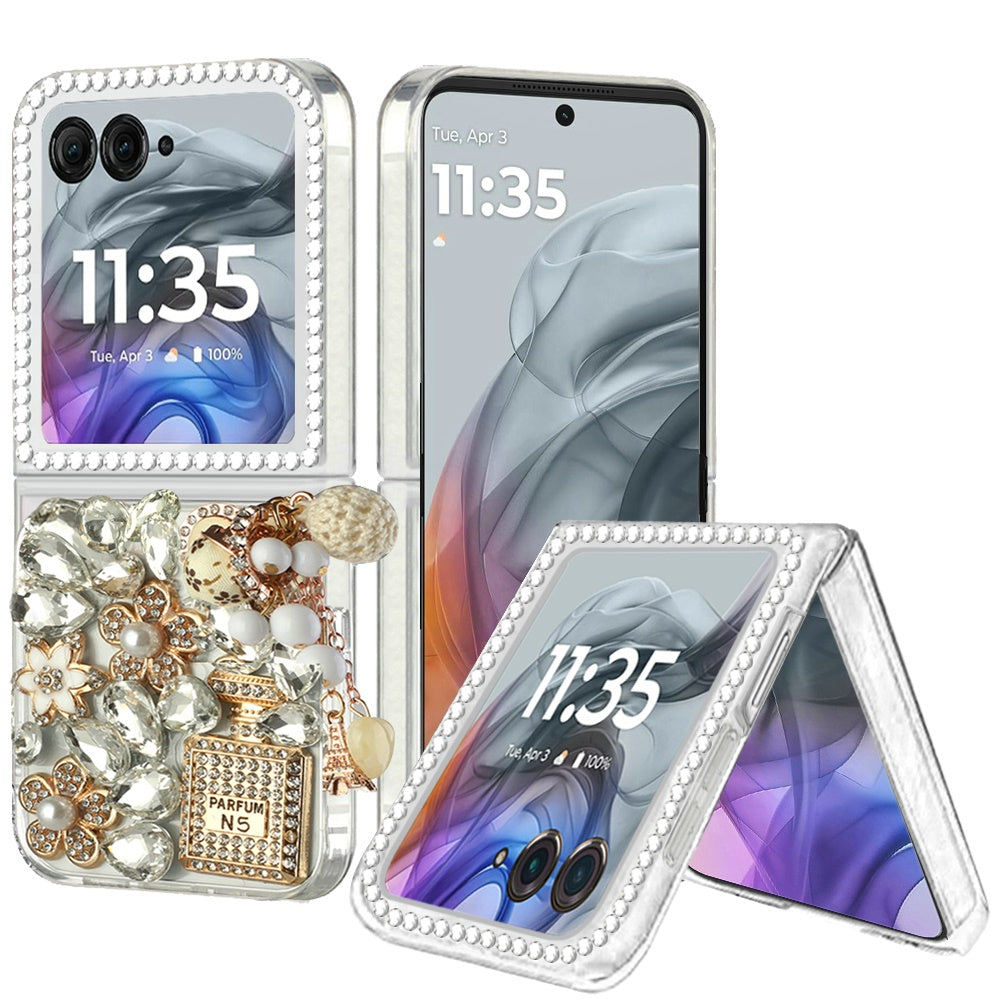 For Motorola Razr 2025 /2024 Bling Crystal 3D Full Diamonds Luxury Sparkle Rhinestone Hybrid Case Cover Crystal Exquisite Garden