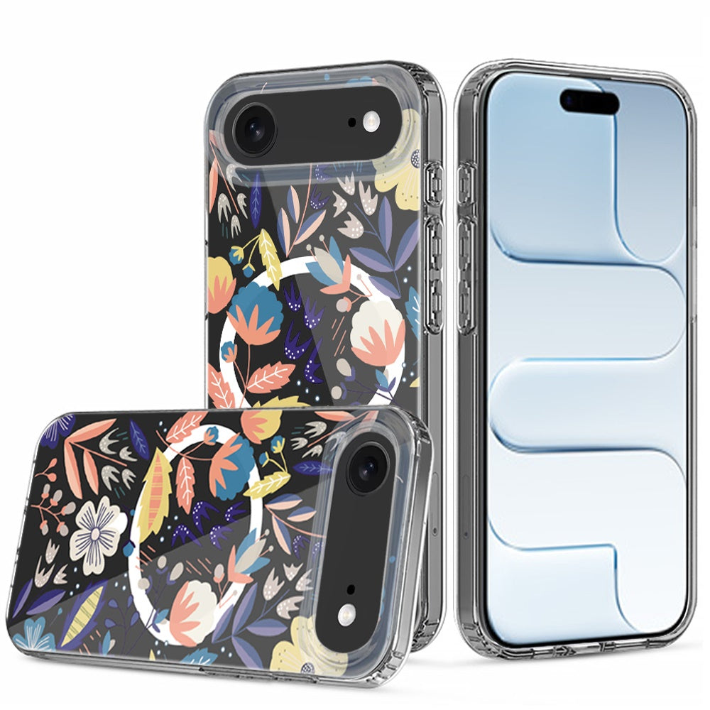 For Apple iPhone 17 AIR Hybrid Flower Design Stylish Fashion Case, MagSafe Compatible, Thick Shockproof Hard PC Case Cover
